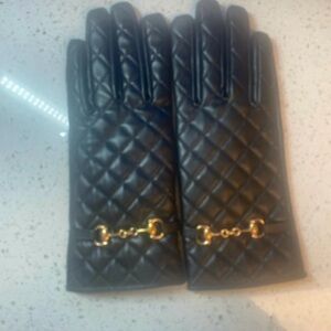 CG NEW YORK Elegant Black Quilted Gloves with Gold Accents